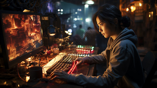 电脑前工作的女孩图片