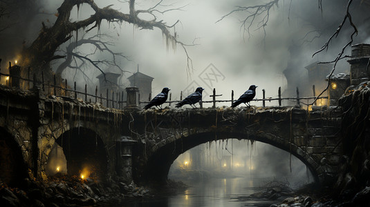 桥面上的喜鹊背景图片