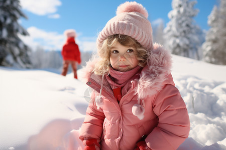 雪地上的可爱女孩图片