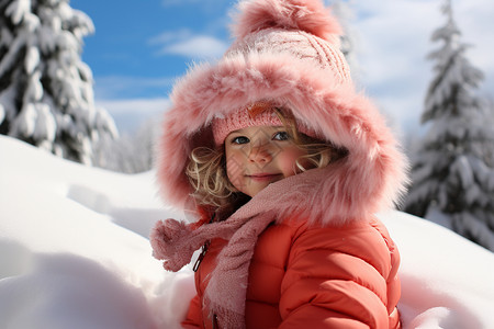 穿厚棉衣去玩雪的女孩图片