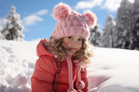 待在雪地里的女孩图片
