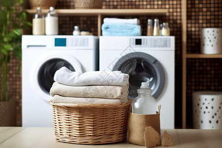 洗衣房的图毛巾衣物高清图片