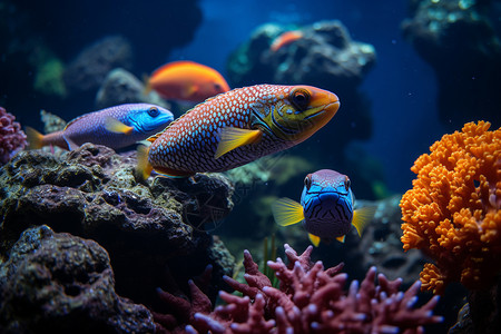 珊瑚丛里自由的鱼高清图片