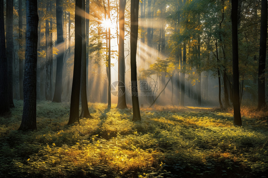 阳光普照的森林图片