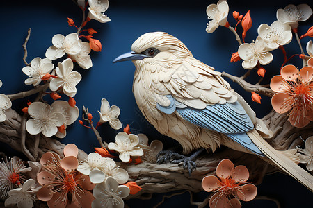 花卉和鸟类元素的插画图片