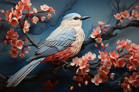 元素精致的特色花卉和鸟类元素的精致插画插画