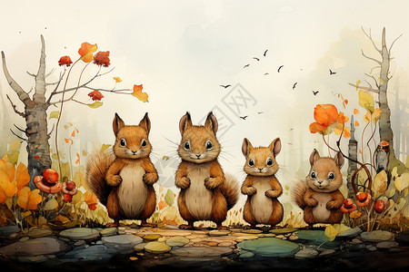 可爱的松鼠插画背景图片