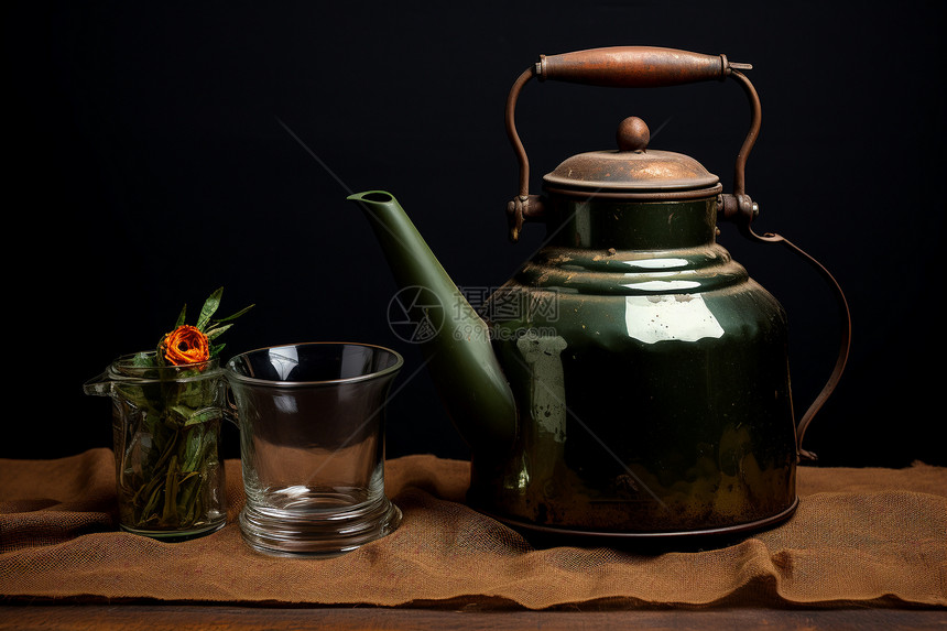 茶壶水杯静物图片