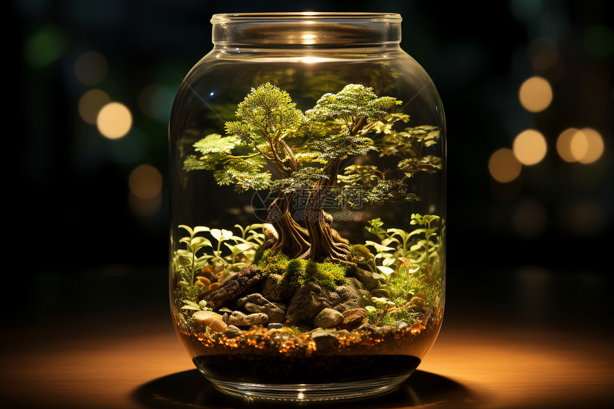 玻璃罐中的植物生长图片