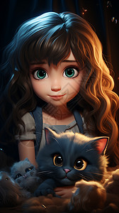 女孩和她的两只猫图片