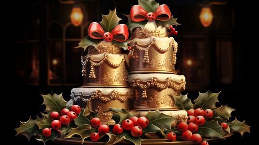 金色铃铛装饰品圣诞蛋糕插画