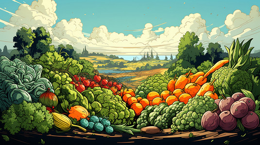 共享菜园丰收的蔬菜园插画