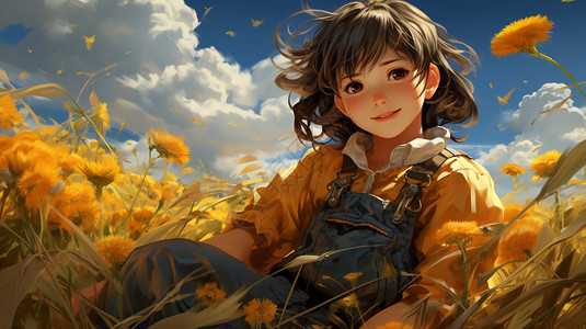花丛中的女孩背景图片