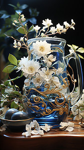 手绘植物装饰花白藤茶杯背景