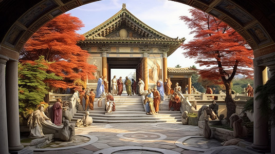 异国风景素材西方寺庙插画