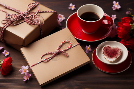 咖啡甜点与礼物高清图片