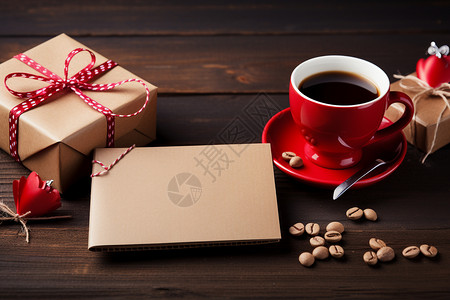 醇香咖啡与节日信封图片