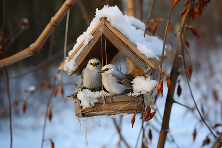 制作下雪素材挂在树枝上的鸟巢背景
