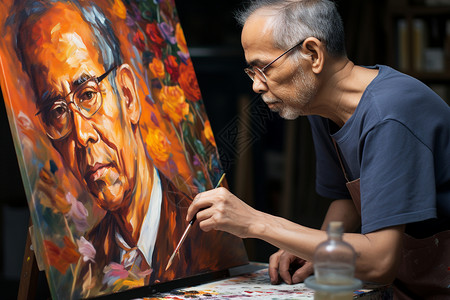 肖像画家沉浸在创作中的画家背景