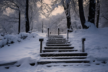 被雪覆盖的阶梯高清图片