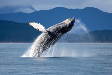 海洋上跳跃的鲸鱼图片