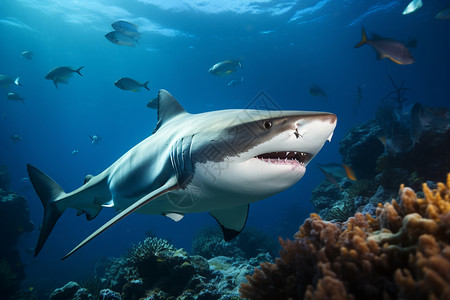 一条鲨鱼危险的海底鲨鱼背景