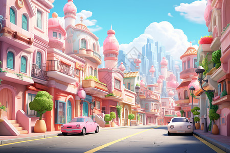 3D城堡粉红色的卡通世界插画