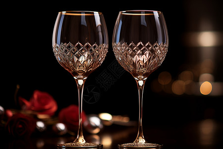 红酒花纹复杂花纹的玻璃杯背景