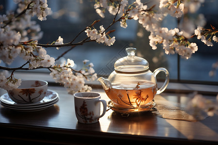 精美茶具精致茶壶中的茶水背景