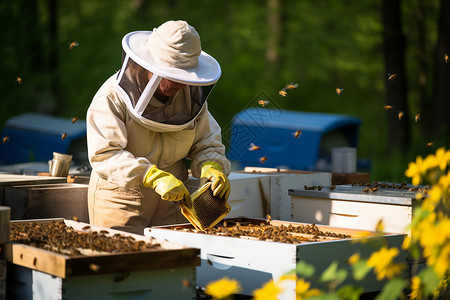 专注的养蜂人背景图片