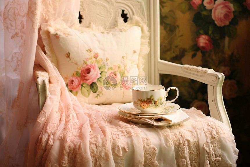 复古精美瓷茶杯和茶碟图片