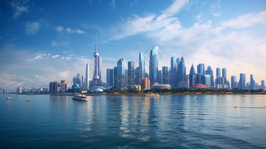 港口城市的高楼背景图片