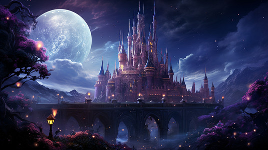 紫色城堡梦幻城堡插画
