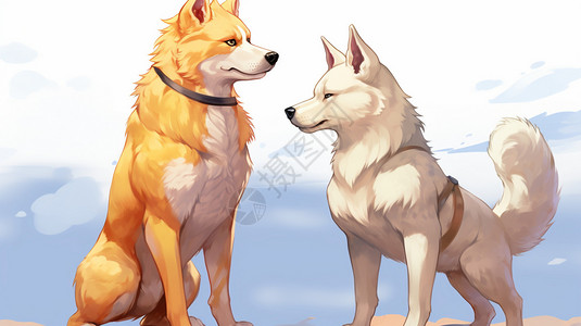 两只狗插画背景图片