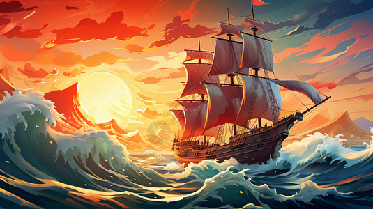 航海船舶船舶在风浪中航行插画