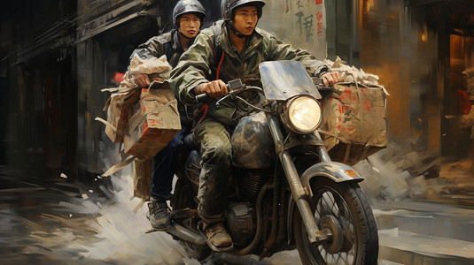 两个人骑着摩托车图片