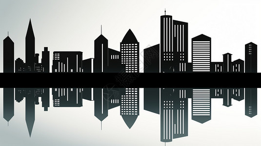 高楼黑白城市建筑剪影水平图插画