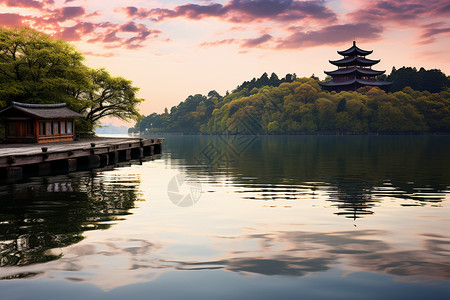 日落时宝塔风景背景图片