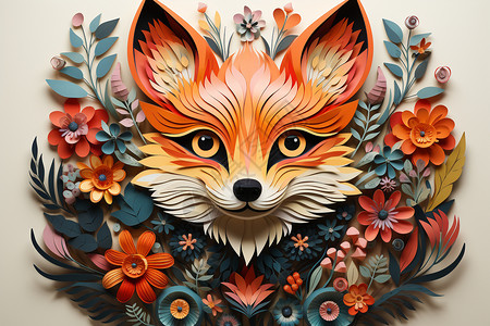 立体纸雕花园狐狸背景图片