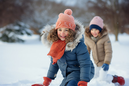 冬天玩雪的女孩背景图片