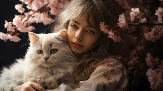 可爱小猫和女孩图片