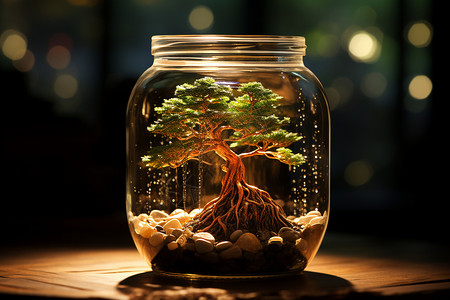 玻璃瓶中植物玻璃瓶中的大树设计图片