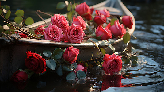 艺术感木船上的玫瑰高清图片