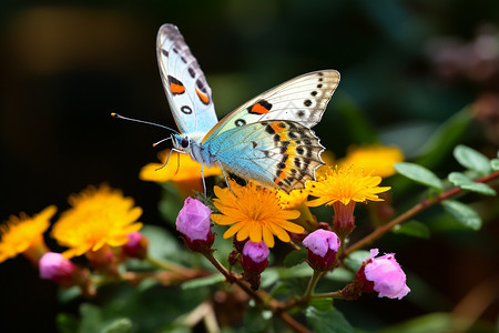 蝴蝶与黄花背景图片