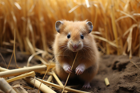 小仓鼠在稻草上图片