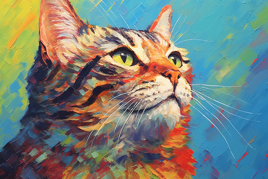 彩色的油画猫咪图片