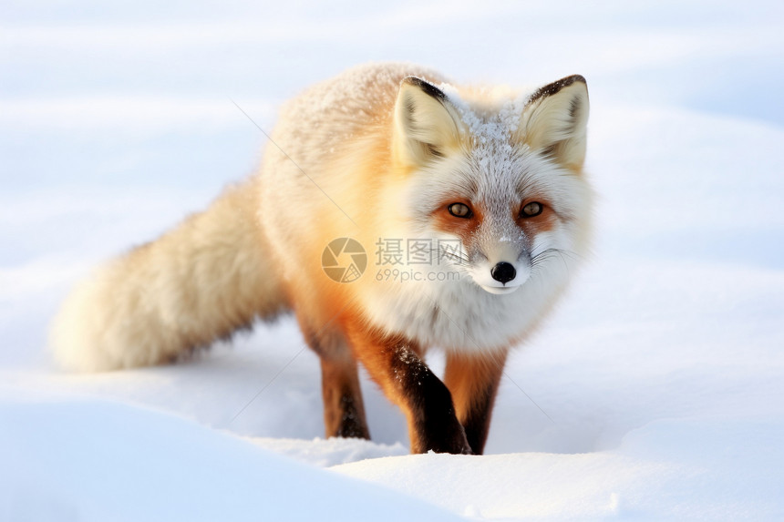 狐狸在雪地里图片