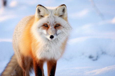 行走狐狸在雪地上行走的狐狸背景