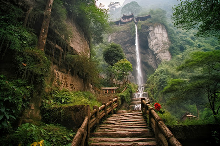 陡峭的栈道背景图片