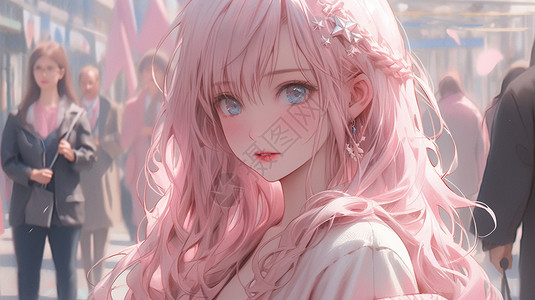 粉色头发的二次元少女图片